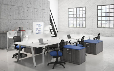 Modern office layout with Performance Furnishings Elements Workstation