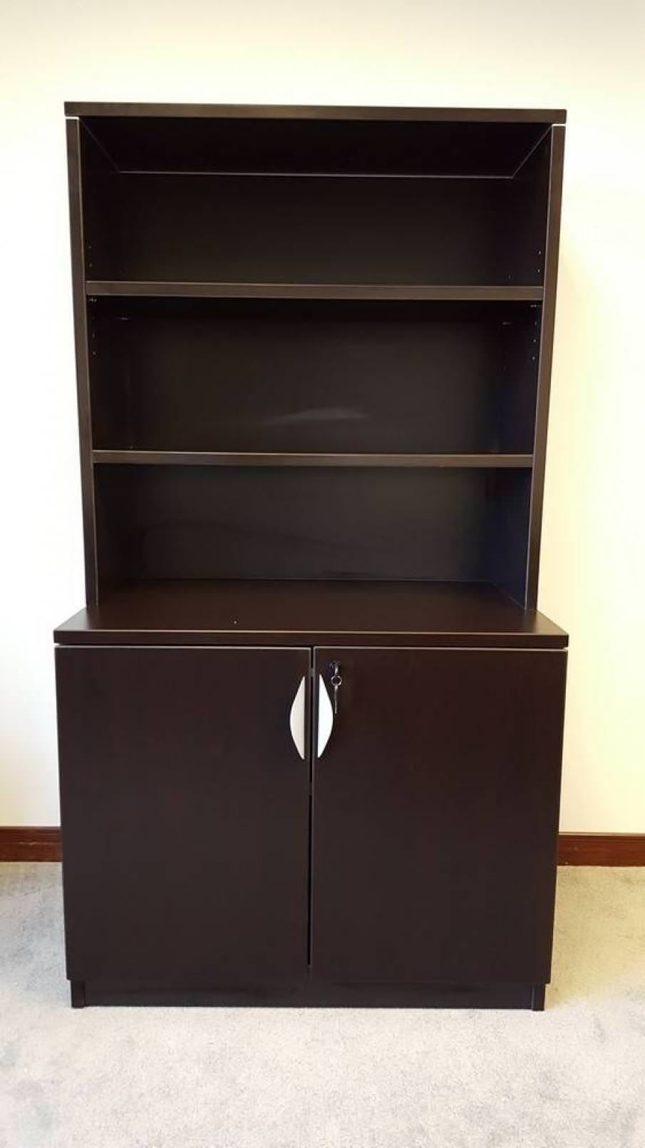 322 dark walnut storage cabinet with bookshelf hutch