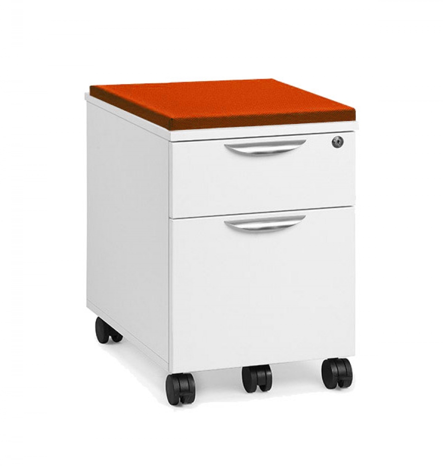 Mobile Pedestal Drawer Orange Padded Seat