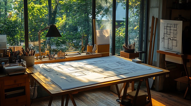 Drafting table in an office