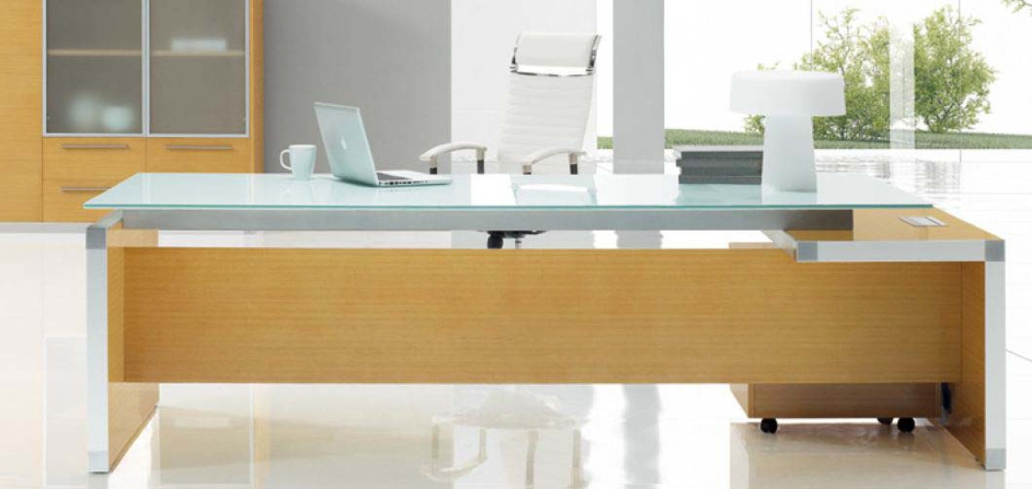 Executive Modern L Shaped Desk with Glass Desktop