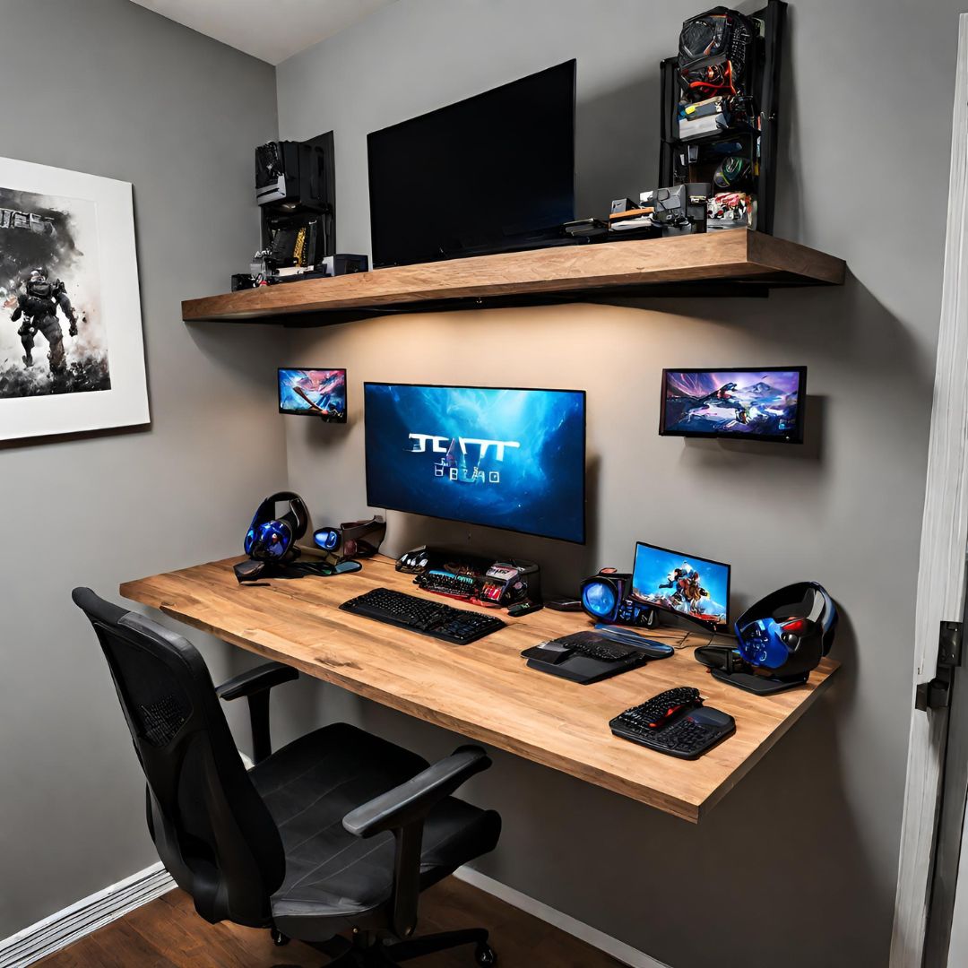 floating desk gaming setup