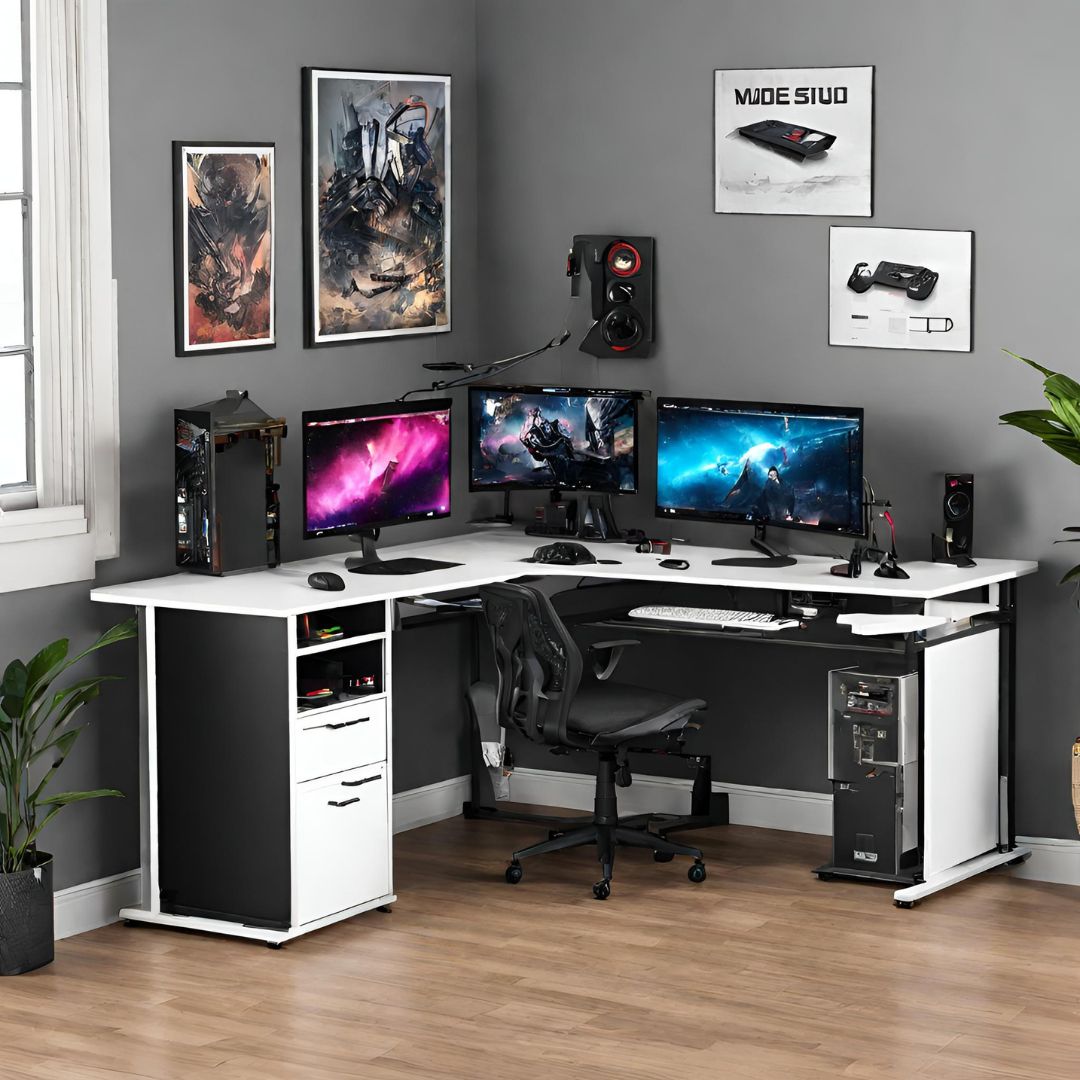 l shaped desk for gaming with ample space