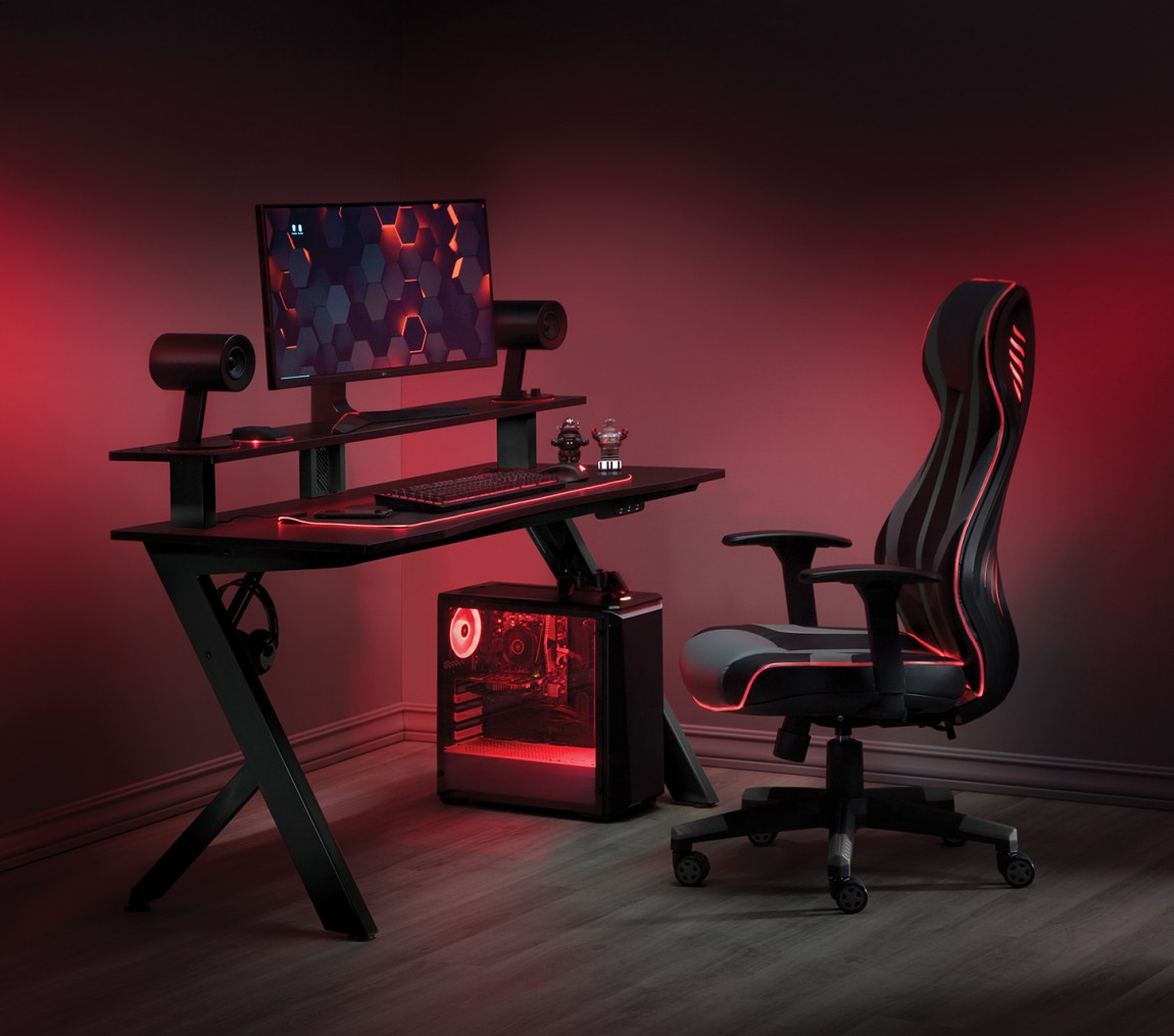 Red LED desk for gaming sessions