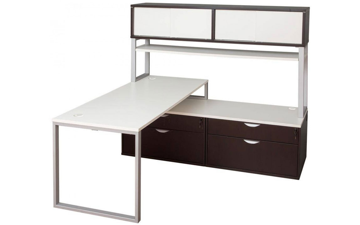Modern L-Shaped Desk with Hutch