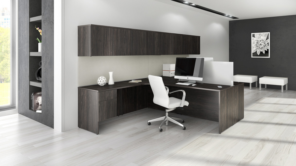 T Shaped Desk for Two People (Two Modern L Shaped Desks Joined)