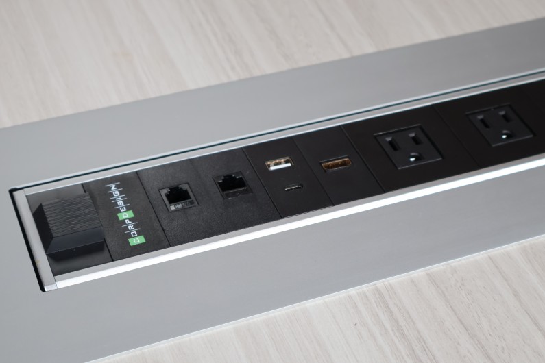Desktop Power on Potenza Conference Table Close Up at Madison Liquidators