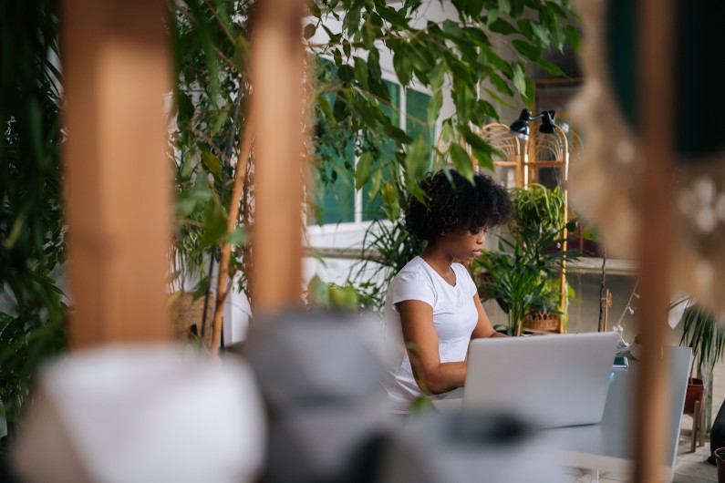 biophilic office filled with plants