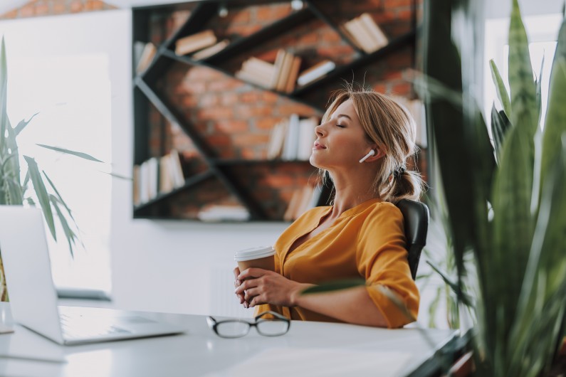 women in an office relaxing