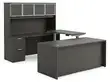U Shaped Sit Stand Desk with Hutch