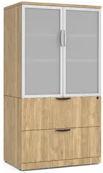 Lateral File Cabinet with Storage Top and Glass Doors