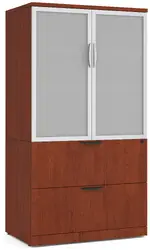 Lateral File Cabinet with Storage Top and Glass Doors