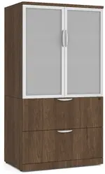 Lateral File Cabinet with Storage Top and Glass Doors