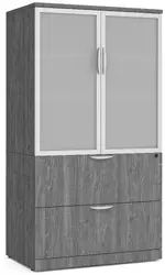 Lateral File Cabinet with Storage Top and Glass Doors