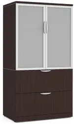 Lateral File Cabinet with Storage Top and Glass Doors