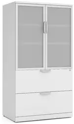 Lateral File Cabinet with Storage Top and Glass Doors