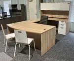 Bow Front U Shaped Desk with Overhead Storage