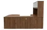 U Shaped Peninsula Desk with Hutch and Drawers