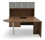 U Shaped Peninsula Desk with Hutch and Drawers