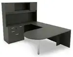 U Shape Peninsula Desk with Hutch and Drawers