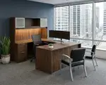 U Shape Desk with Hutch and Drawers