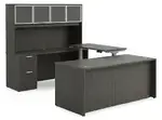 U Shaped Sit Stand Desk with Hutch