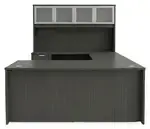 U Shaped Sit Stand Desk with Hutch