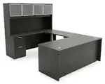 U Shaped Sit Stand Desk with Hutch