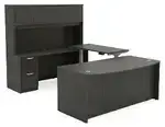 Bow Front U Shape Standing Desk with Hutch
