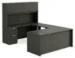 U Shaped Sit Stand Desk with Hutch