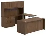 U Shaped Sit Stand Desk with Hutch