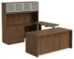 U Shaped Sit Stand Desk with Hutch
