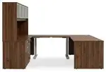 U Shaped Sit Stand Desk with Hutch