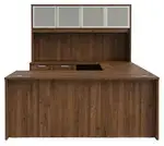 U Shaped Sit Stand Desk with Hutch