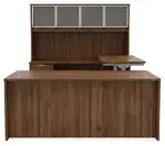 U Shaped Sit Stand Desk with Hutch