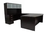 Bow Front U Shaped Desk with Hutch and Drawers