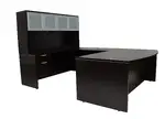 Bow Front U Shaped Desk with Hutch and Drawers