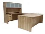 Bow Front U Shaped Desk with Hutch and Drawers