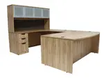 Bow Front U Shaped Desk with Hutch and Drawers