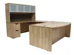 Bow Front U Shaped Desk with Hutch and Drawers