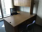 Kimball Oak Laminate L-Shaped Desk with Hutch