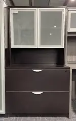 Dark Walnut 2 Drawer Lateral File Cabinet with Hutch