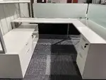 White U Shaped Desk with Glass Panels & Storage