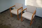 Light Wood and Gray Fabric Office Chairs
