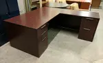 Mahogany Laminate L-Shape Desk with Drawers