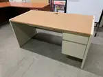 Putty Metal Desk with Oak Laminate Top