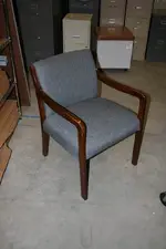Used Dark wood and Gray Blue Fabric Guest Chair 
