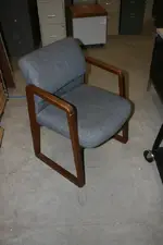 Used Dark wood and Gray Blue Fabric Guest Chair 