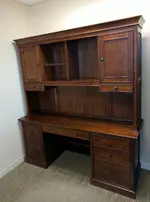 Traditional Solid Wood Cherry Desk and Credenza with Hutch