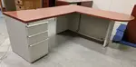 Knoll Cherry Laminate L-Shape Peninsula Desk with Drawers